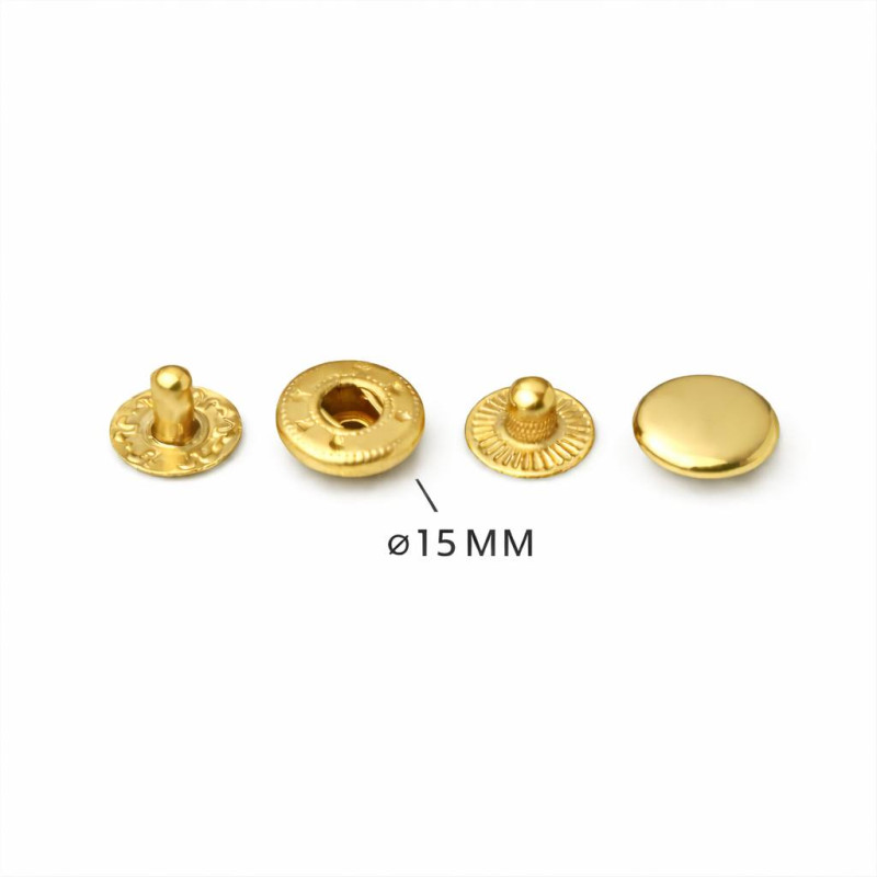 Металева кнопка Альфа 15 мм, золотистий, упаковка 20 шт.